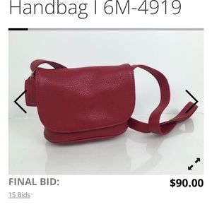 Vintage Coach 6M-4919 Small Red Leather Flap Crossbody Purse Bag W/Strap